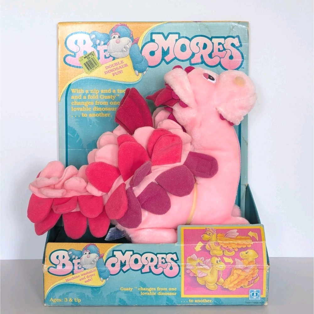 Vintage Ganz Hasbro Be Mores Pink Dragon Dinosaur Plush Toy 1987 Gusty w/Box